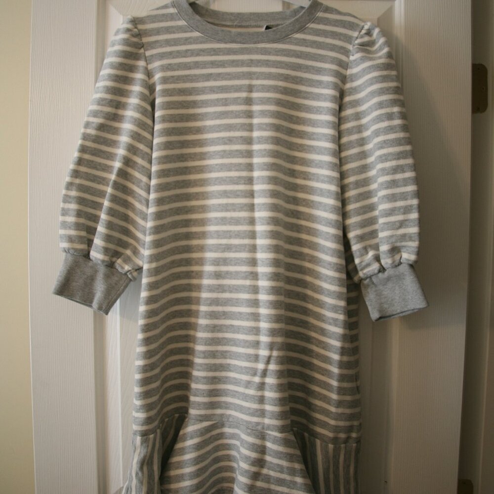 Kate Spade Women's Sailing Stripe Sweatshirt Dress, Size Medium, Gray/White